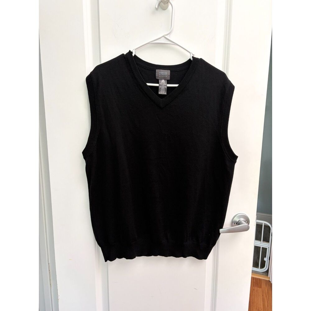 Vintage Australian Merino Wool Mark V-Neck Black Sweater Vest Large Grandpa Chic